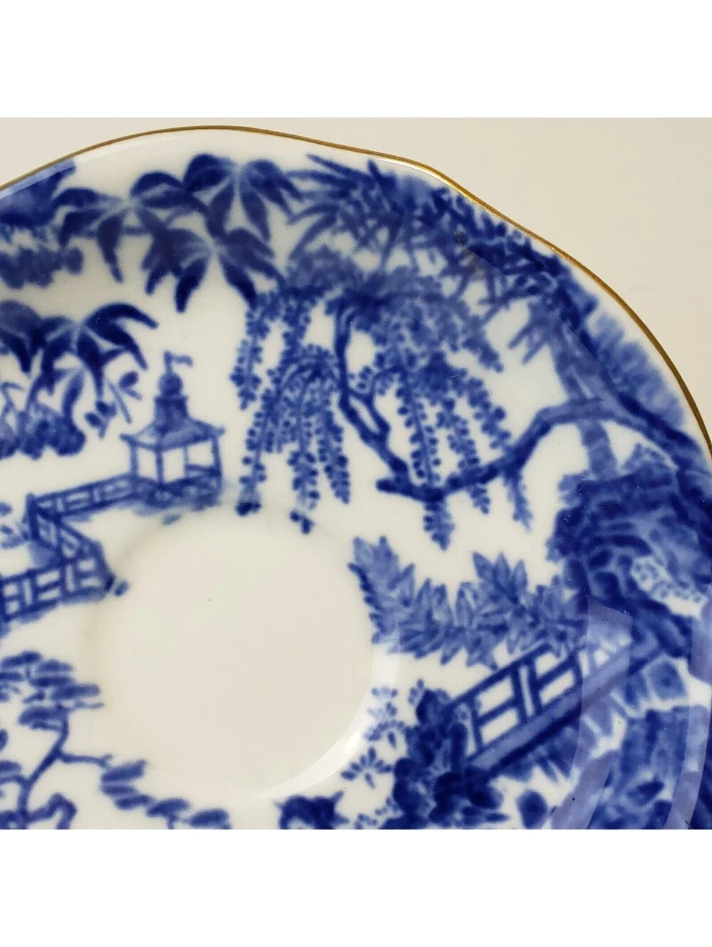 Vintage Royal Crown Derby Blue Mikado Demitasse Teacup & Saucer Set Chinoiserie